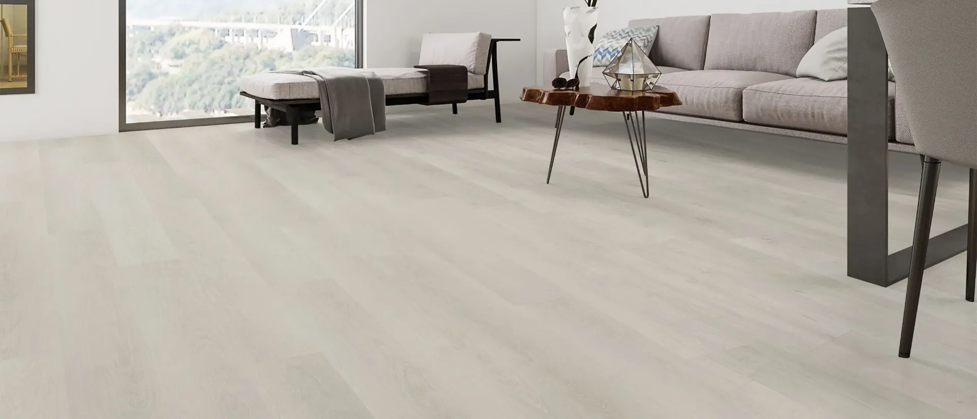 Illusions — bright living room, floor-to-ceiling window, pale floor