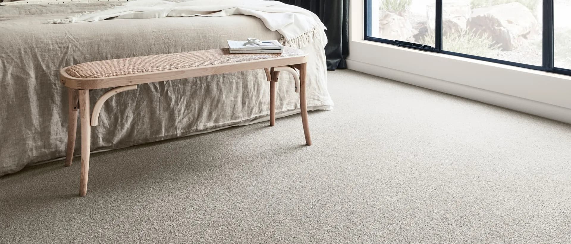Grand Luxury — bedroom, large window, bench seat, pale twist carpet