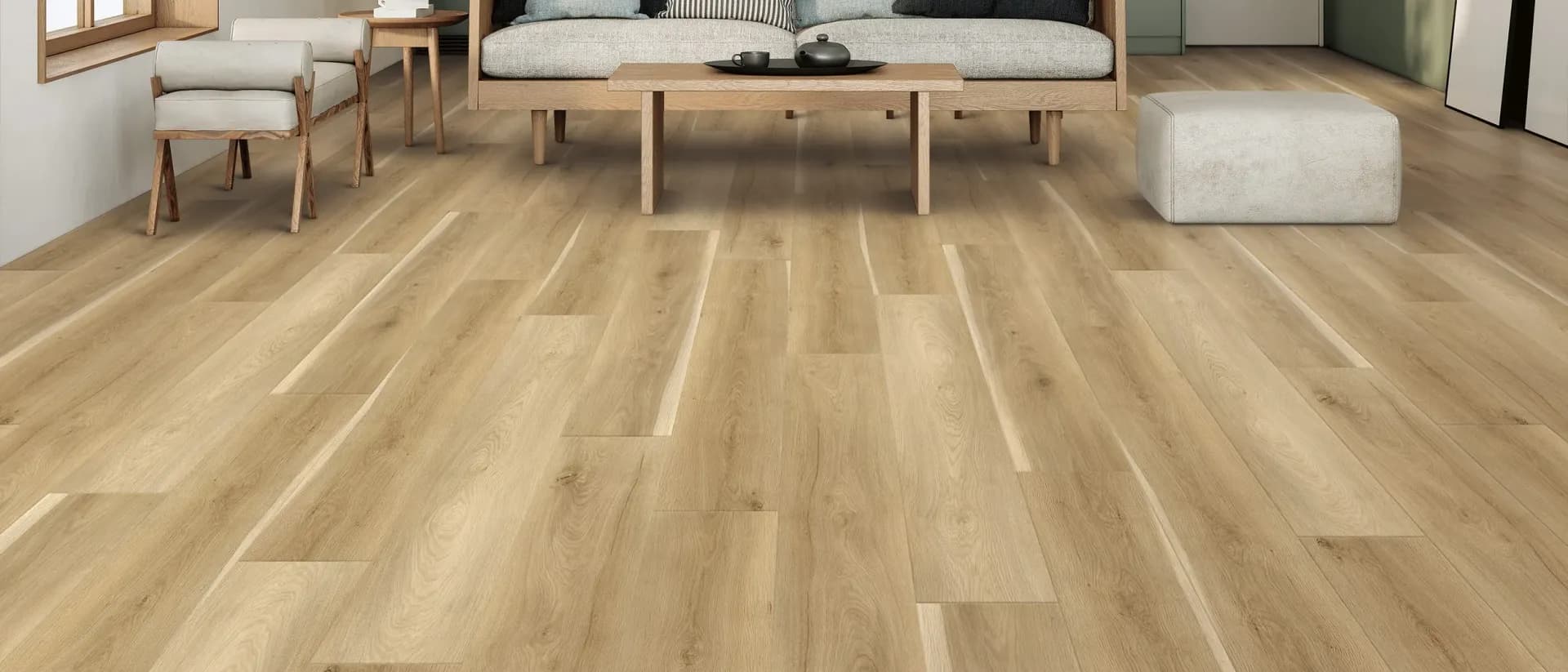 Calloway — sage kitchen living space, natural light, oak floor