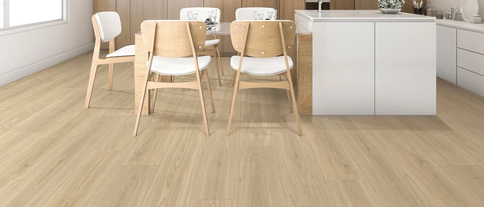 Tranquility — open-plan kitchen and dining, warm oak floor