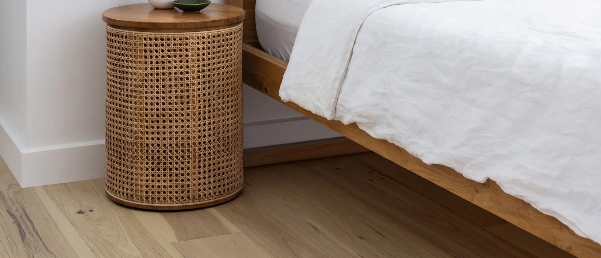 Elk Falls Hickory — bedroom with pale hickory plank floor