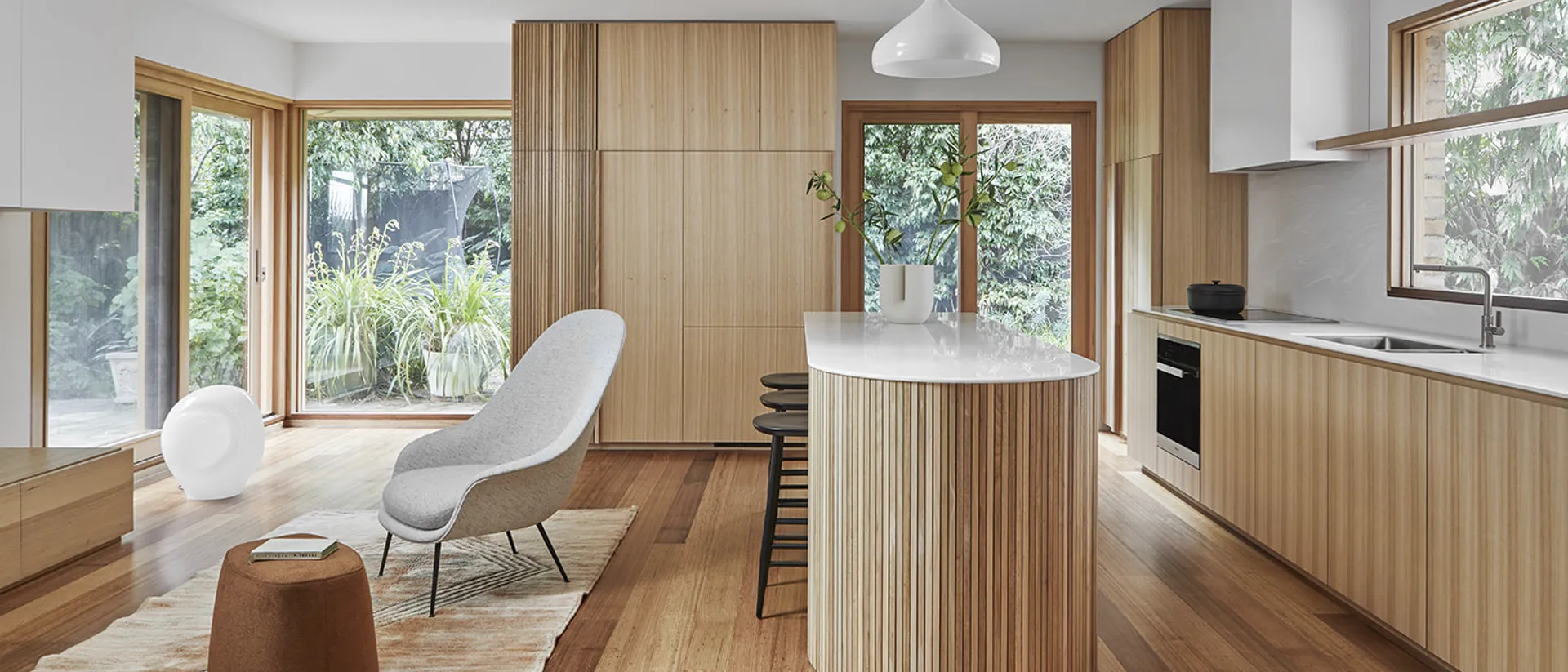 Select Australian Timber — open living and kitchen, Tasmanian oak boards