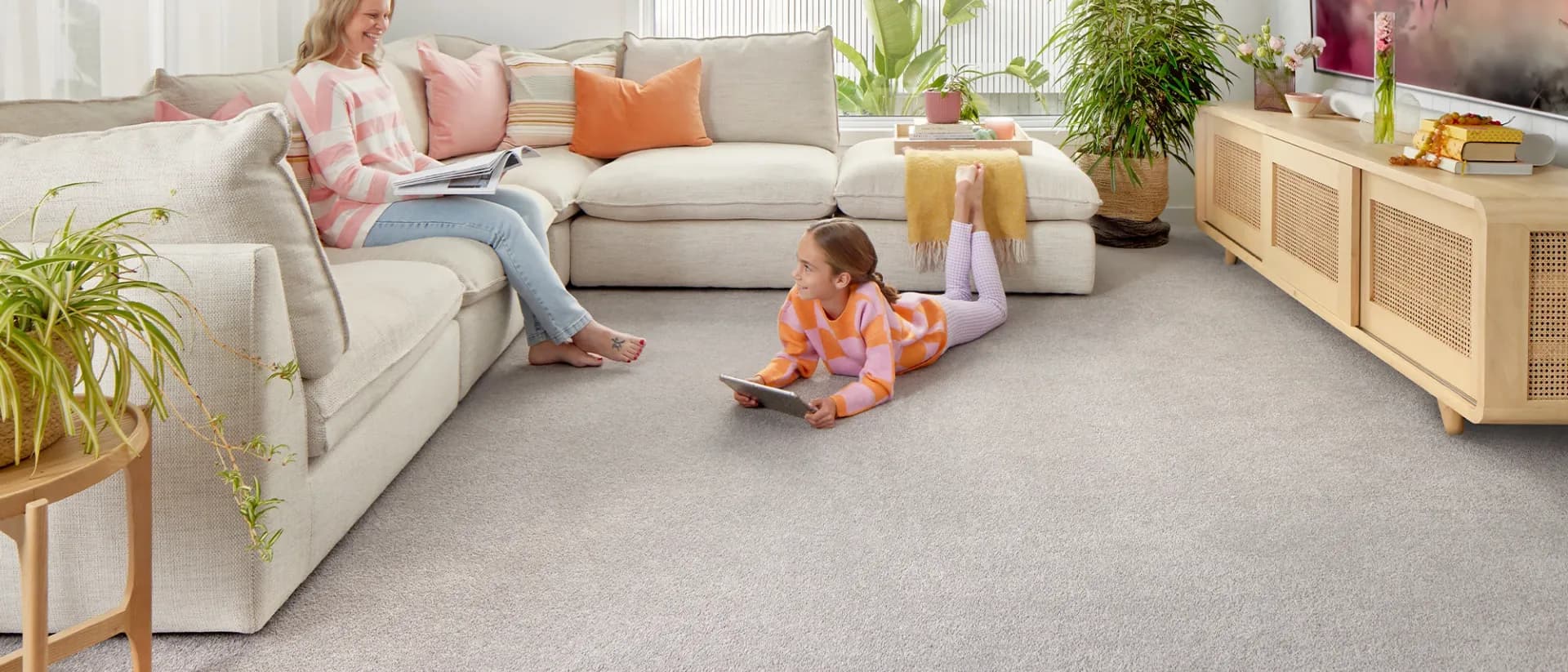 Mountain Chalet — family living room with pale carpet